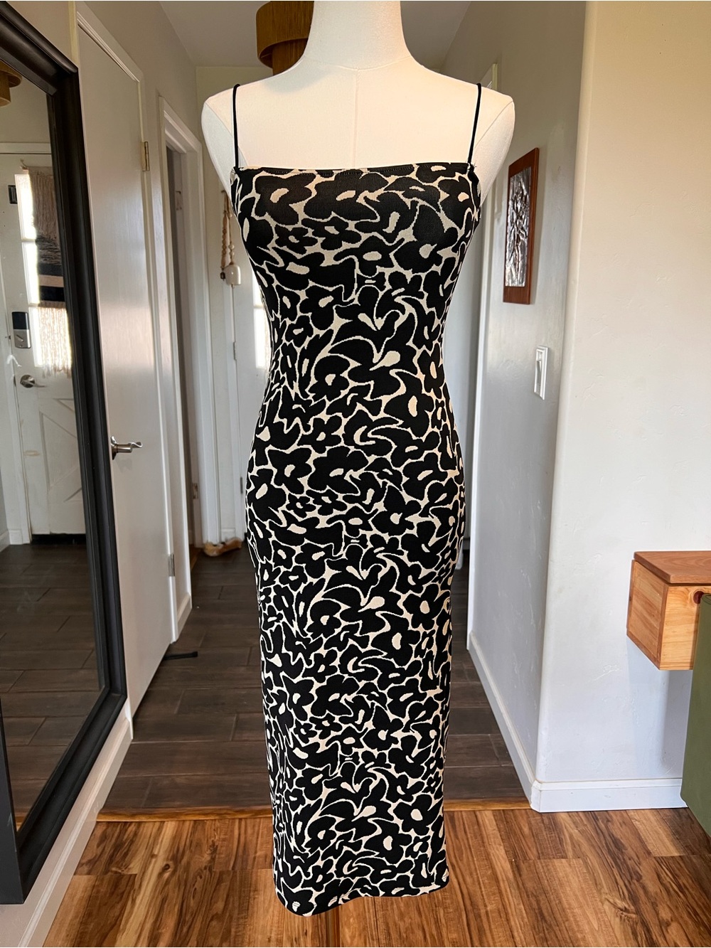 Zara Black & Cream Spaghetti-Strap Midi Dress